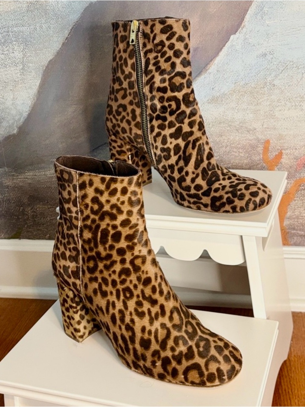 J. Crew Leopard Print Block Heel Ankle Boots - Brown & Black
